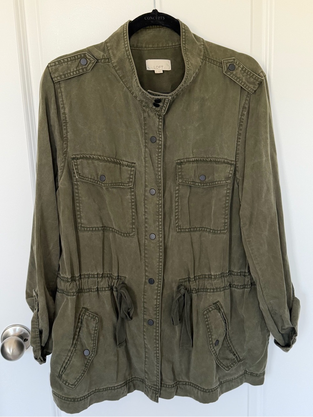 LOFT Olive Green Utility Jacket with Drawstring Waist